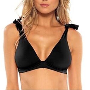 Becca by Rebecca Virtue Womens Black Tie Shoulder Bikini Top D Cup NEW 669